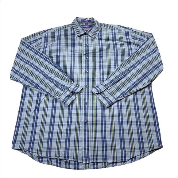 Alan Flusser Shirt Mens Large L Blue Plaid Long Sleeve Button Down Shirt - Picture 2 of 6